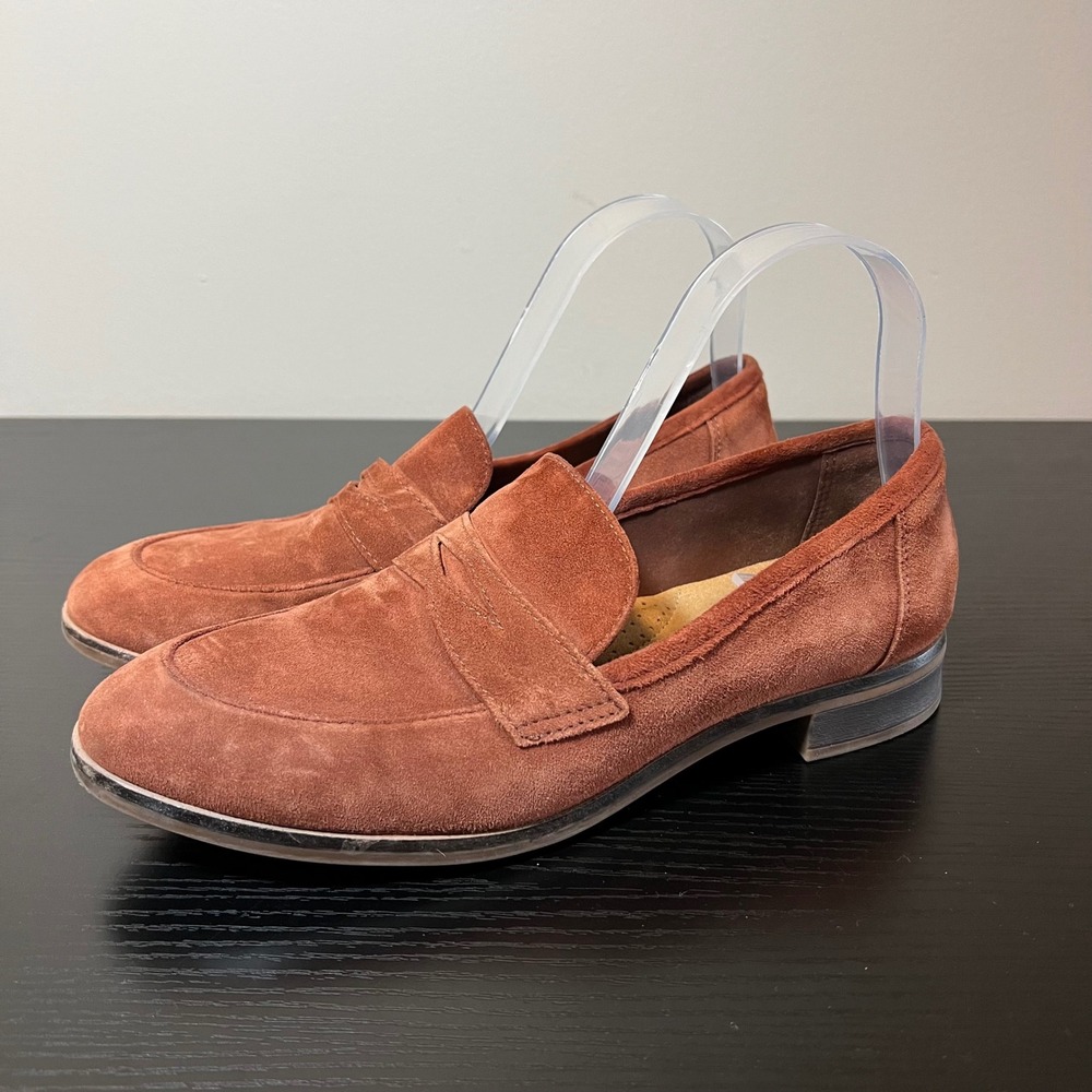 Clarks Collection Women's Rust Brown Suede Penny Loafers Ultimate Comfort 9
